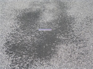Photo showing a small area (say 20 sf [2 square meters]) of an asphalt pavement surface             where asphalt binder material is visible on the pavement's surface.