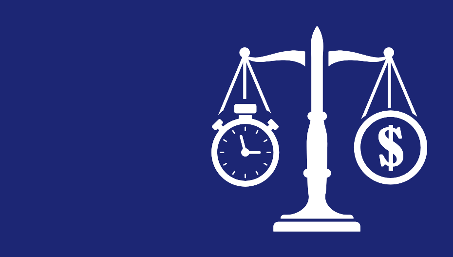 Time and money balanced on a scale