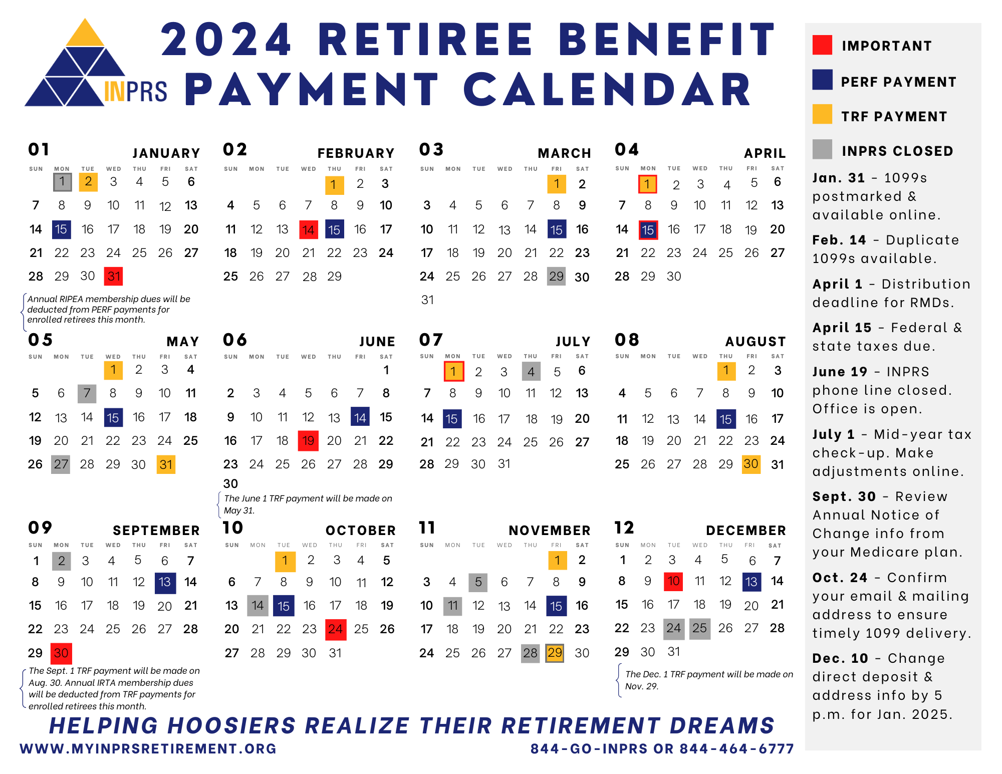 2024 Retiree Benefit Payment Calendar 