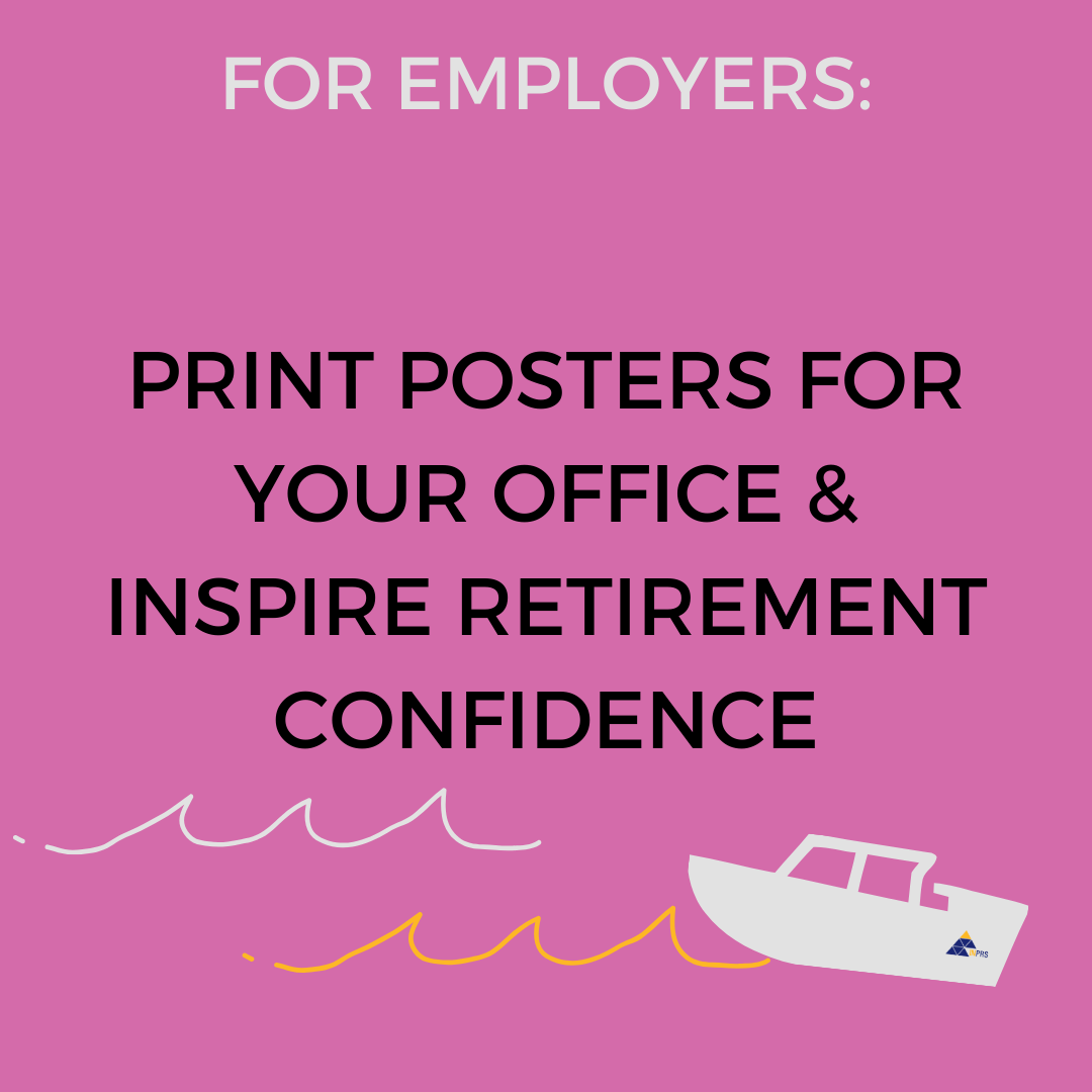 pink imgage with boat and waves reading print posters for your office and inspire retirement confidence