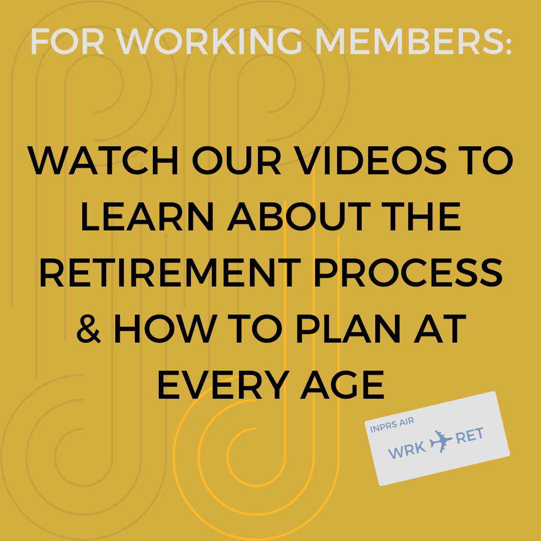 square image with yellow background reading watch our videos to learn about the retirement process and how to plan at every age