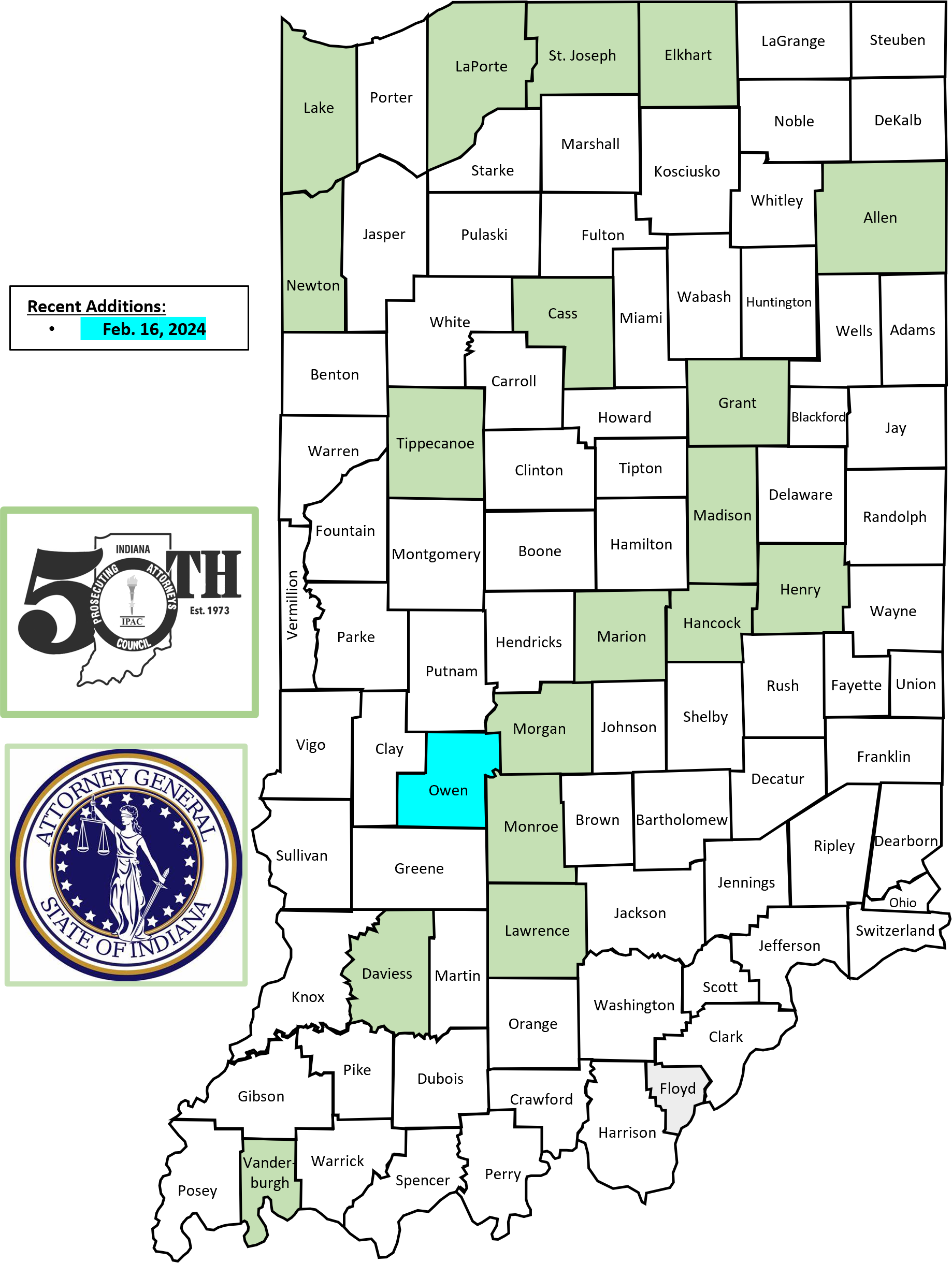 Map of Indiana showing current openings