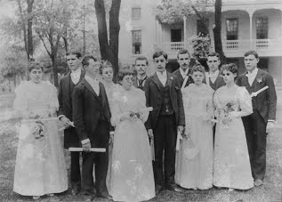 Black and white of students from original school