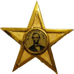 1864 presidential campaign pin; it reads “A. Lincoln, 1864.” Lincoln Financial Foundation Collection, courtesy of the Indiana State Museum