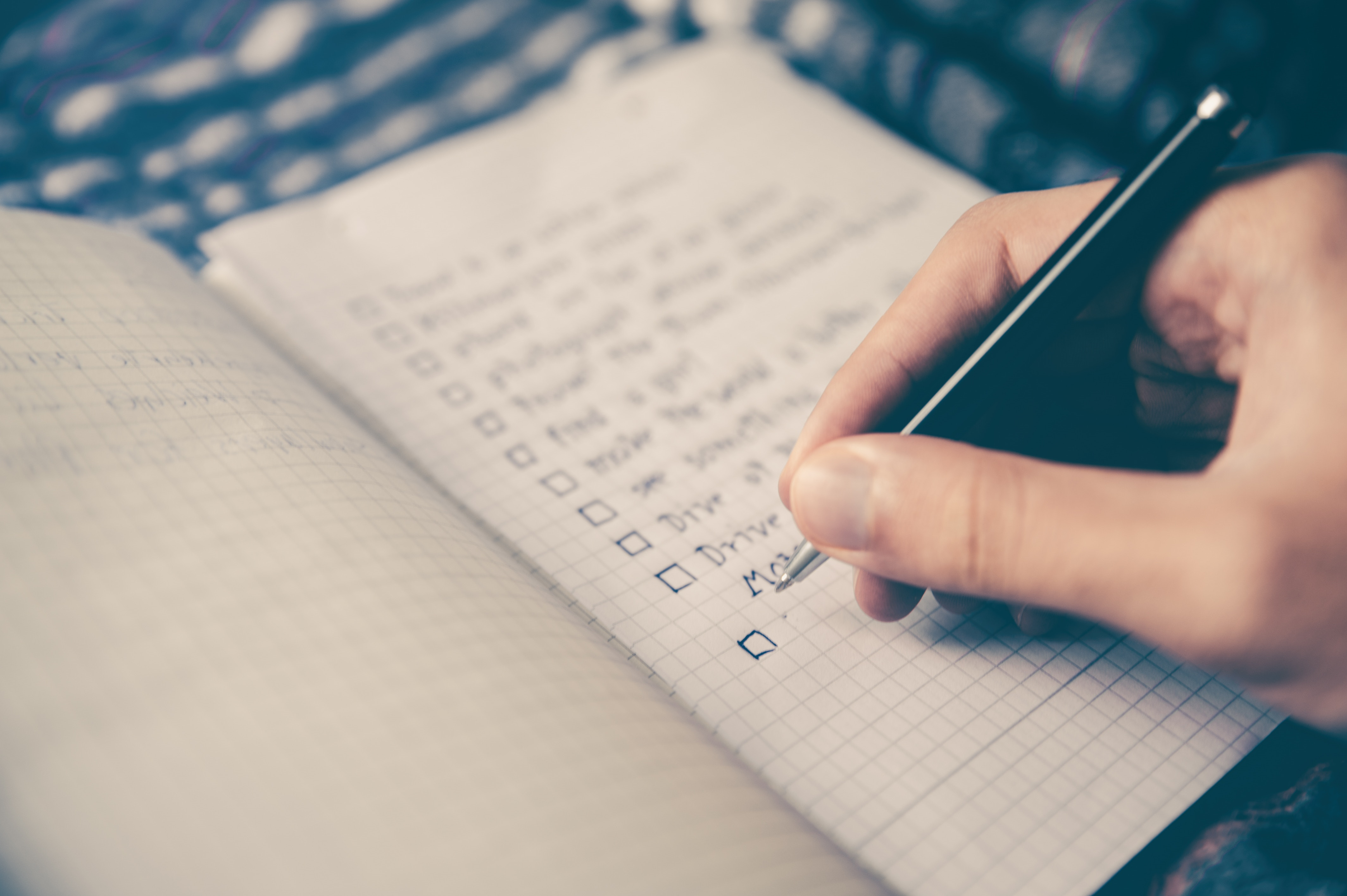 A checklist in a notebook