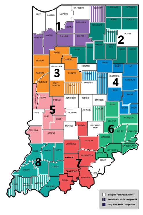 This map shows the eight districts for the RHTP regional grants