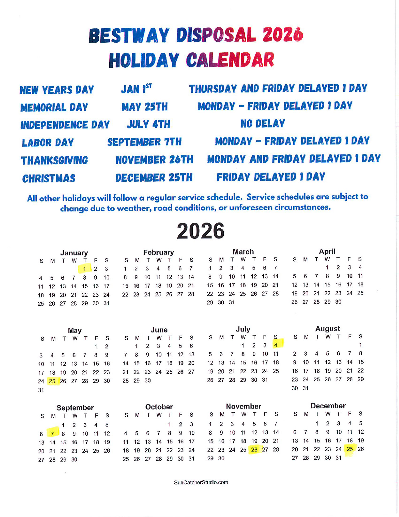 Best Way's 2026 Collection Calendar Best Way's 2026 Collection Calendar